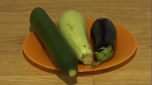 Best Eggplant, zucchini and cucumber stretch my roomy anal, a wide, open hole in a butt mega Clips