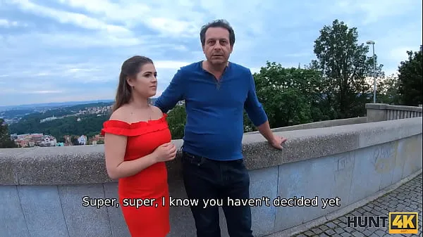 Best HUNT4K. Prague girl in beautiful red dress takes it off for cash with step dads permission mega Clips