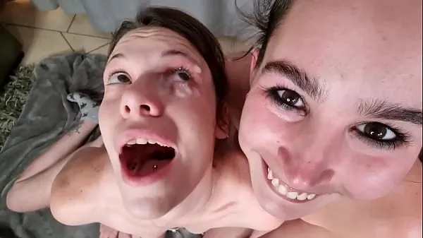 Beste TEEN Zunge reinigt mein Auge, nachdem Sperma in mein Auge geworfen wurde | 2 Mädchen Schwanz wichsen | POV Mega-Clips